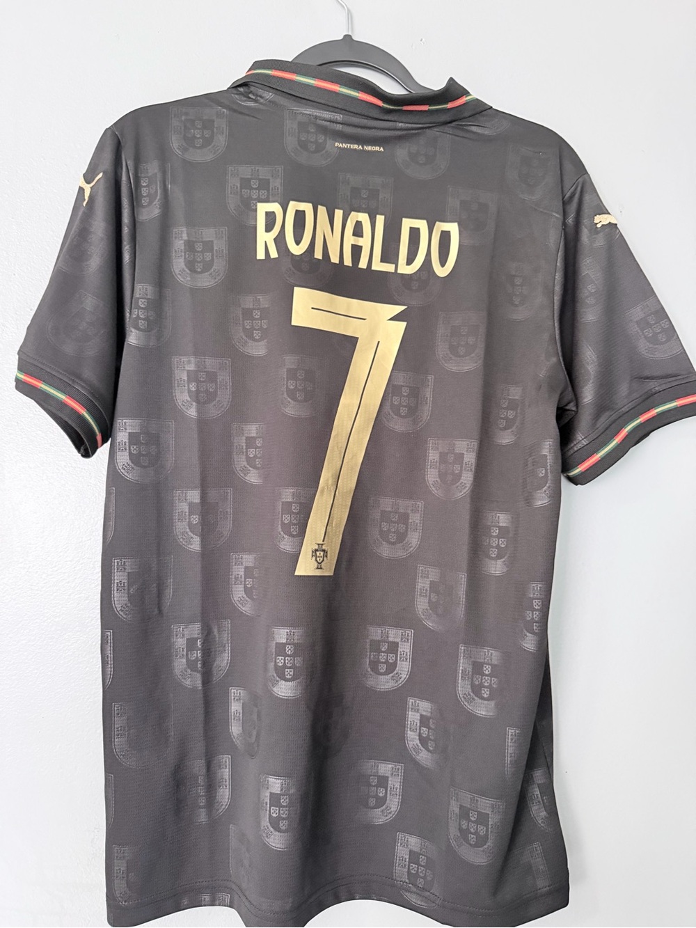 Puma Black Portugal Football Jersey with Gold Accents - Picture 1 of 4
